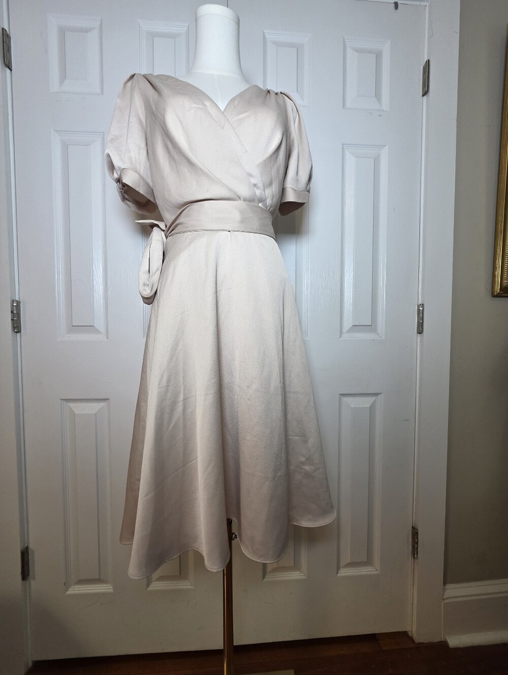 DKNY Womens Knot Sleeve Soft Champagne Flowy Wrap Dress